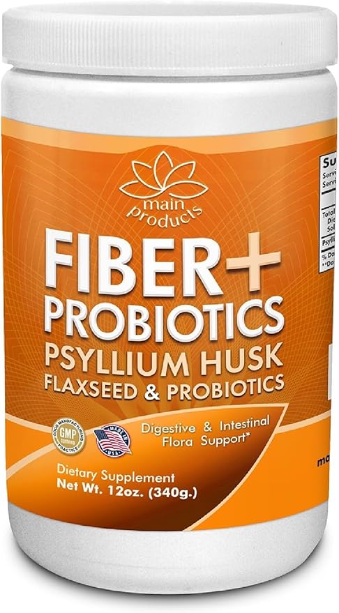 Fiber + Probiotics 12 Oz (340g) Psyllium Husk Flaxseed, Digestive and Intestinal Flora Support.