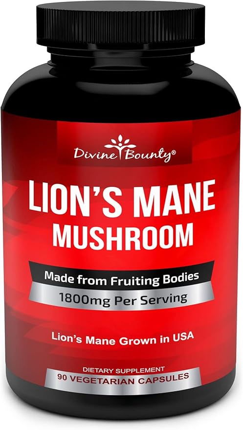 Organic Lions Mane Mushroom Capsules - 1800mg Strongest Lion's Mane Mushroom Supplement - Non-GMO Lions Mane Extract Powder - Nootropic Brain Supplement - Brain & Immune Support - 90 Vegetarian Caps