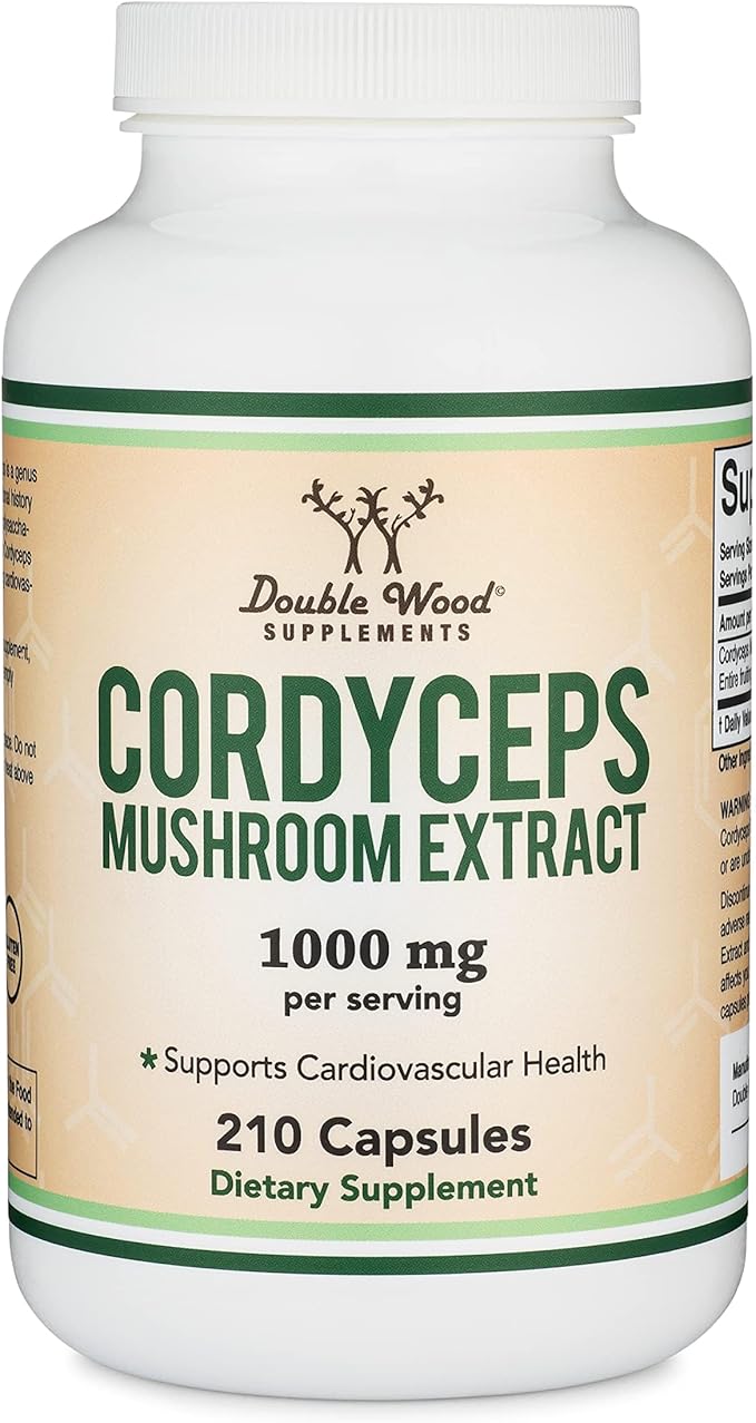 Cordyceps Capsules (Cordyceps Sinensis Mushroom Extract) 210 Count, 3.5 Month Supply, 1,000MG (7% Polysaccharides with Alpha and Beta Glucans) Overall and Aging Support by Double Wood