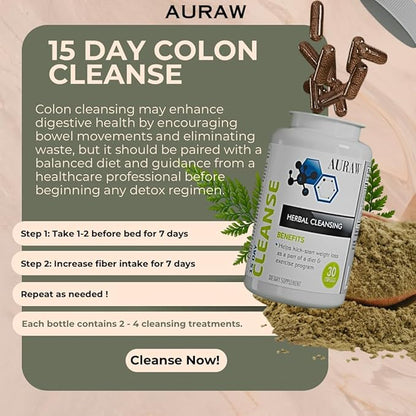 15 Day Colon Cleanse, Gut and Colon Support, All Natural Ingredients with Senna Leaf, cascara Sagrada, psyllium Husk, and probiotics, for Constipation, Bloating, and Bowel Movement, 30 Pills