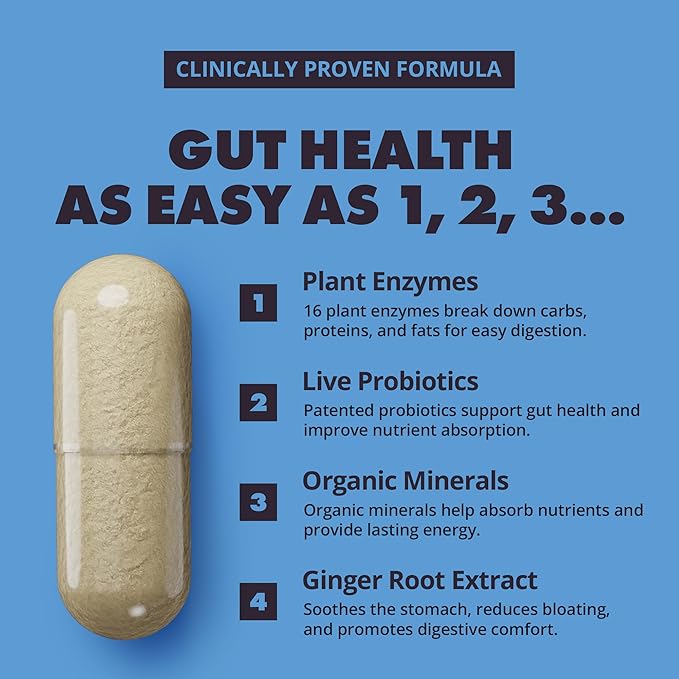 Gains in Bulk Total Digest, Digestive Enzymes, Prebiotics and Probiotics for Digestive Health, Bloating Support, Gut Health for Women and Men, Promotes Protein, Carb and Fat Digestion, 90 Capsules