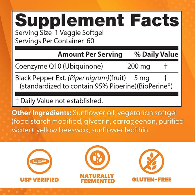 Doctor's Best High Absorption COQ10, Heart & Energy Support, USP Verified, Naturally Fermented CoQ10, Non-GMO Gluten Free, Soy Free, 60 Veggie Softgels