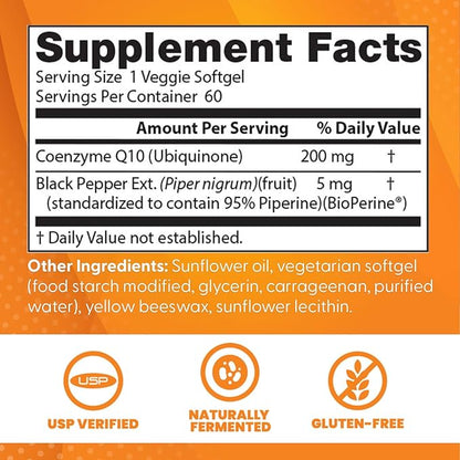 Doctor's Best High Absorption COQ10, Heart & Energy Support, USP Verified, Naturally Fermented CoQ10, Non-GMO Gluten Free, Soy Free, 60 Veggie Softgels