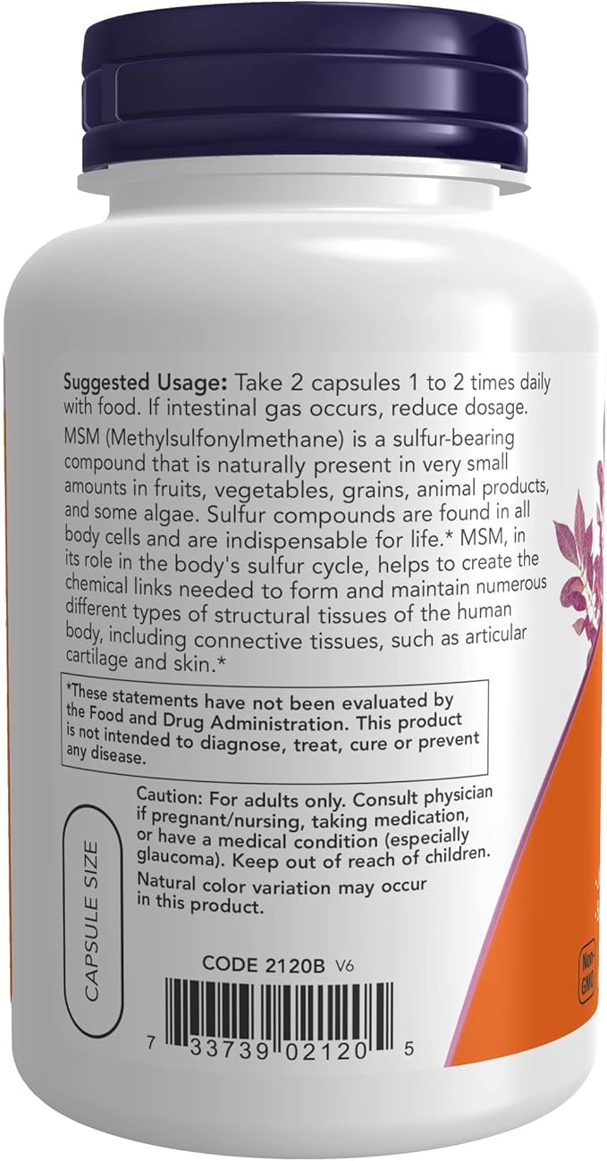 NOW Foods Supplements, MSM (Methylsulfonylmethane) 1,000 mg, Joint Health*, 120 Veg Capsules