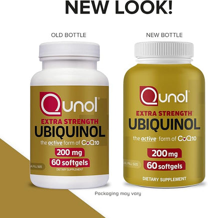 Qunol Ubiquinol CoQ10 200mg Softgels, Ubiquinol 200mg - Active Form of Coenzyme Q10, Antioxidant for Heart Health - 60 Count (Pack of 2)