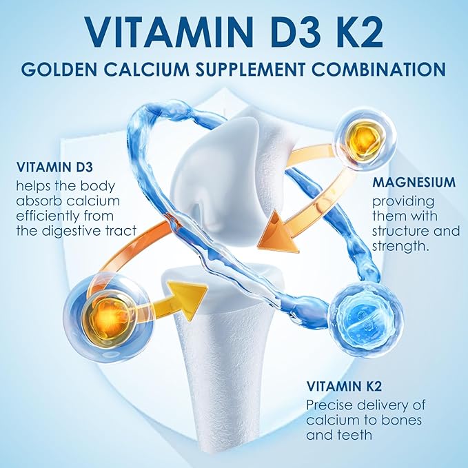 NATURE TARGET Vitamin D3 K2 with Calcium & Magnesium– Max Strength for Bone, Heart & Immune Support – 5000 IU Vitamin D3, 120 mcg K2, Non-GMO, Gluten-Free, 120 Count