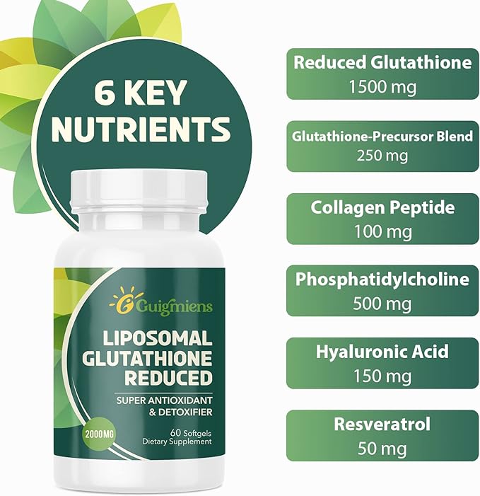 Liposomal Glutathione 2000 MG, Superior Absorption, Glutathione Supplement with Hyaluronic Acid + Collagen Peptide + Resveratrol, Powerful Antioxidant, Health Aging, 60 Count