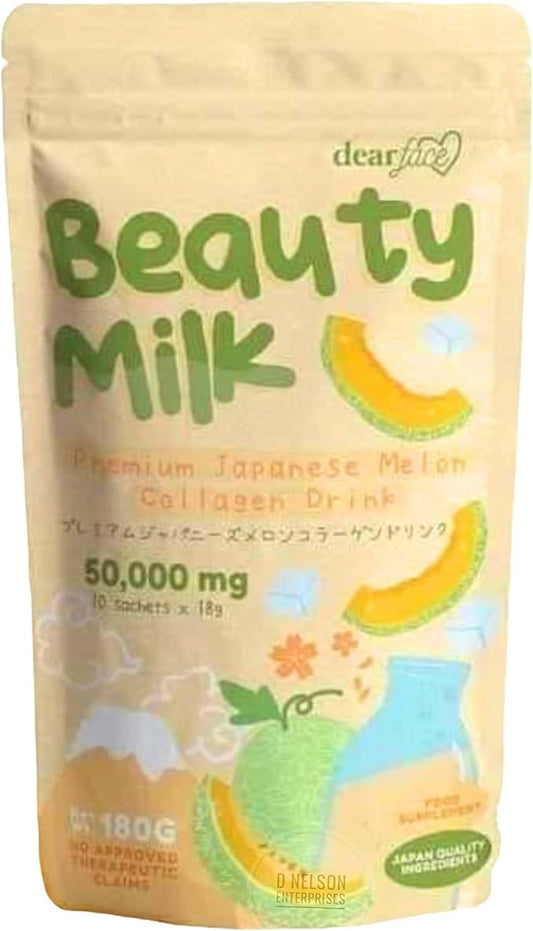 Beauty Milk Japanese Collagen MELON Drink - 50,000mg Hydrolyzed Collagen, 6.3 Ounce (Pack of 1)
