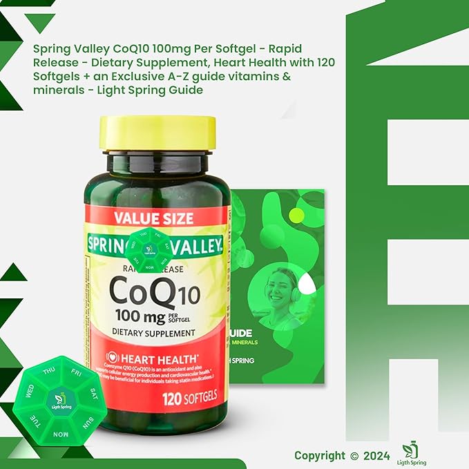 Rapid-Release CoQ10 100 mg, 120 Softgels with Bundle Exclusive Vitamins & Minerals - A to Z - Better Ligth&Spring Guide + Weekly Pill Organizer (3 Items)