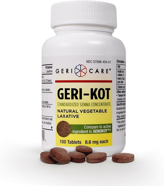 Geri-KOT Senna Laxative & Stool Softener Tablets, 100ct| Natural Vegetable Stimulant Laxative| Smooth Bowel Movement Senna Tablets| Fast-Acting, Gentle Constipation Relief| 8.6mg Sennosides Laxative