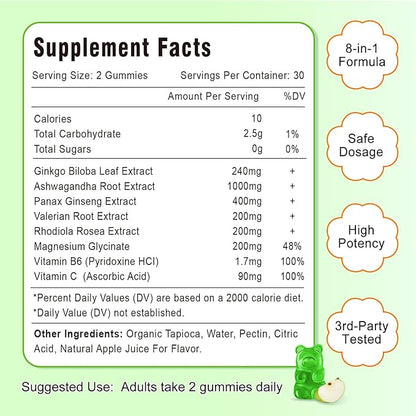 Ginkgo Biloba Gummies with Ginseng and Magnesium, Ginko Biloba Supplements Gummies for Brain Focus, Mood and Memory for Adults, 120 Cts