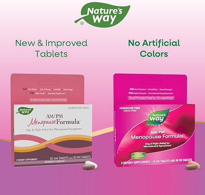 Nature's Way AM/ PM Menopause, Hot Flash Relief*, Night Sweats*, Restful Sleep*, Mood Swings*, Hormone-Free Formulas with Black Cohosh, L-Theanine, Valerian, 60 Tablets (Packaging May Vary)
