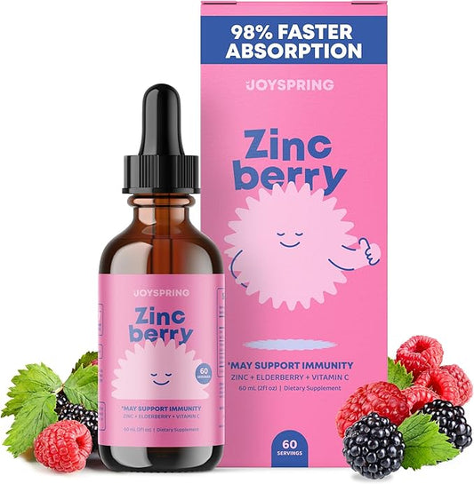 JoySpring ZincBerry - Kids Zinc & Vitamin Supplement (2 fl oz) Immune Support Drops with Elderberry Flavor for Kids 2-16+ Years