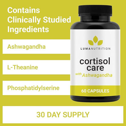 Luma Nutrition Cortisol Supplement - Cortisol Manager - Ashwagandha + L-Theanine - Cortisol Supplements for Women - 60 Capsules