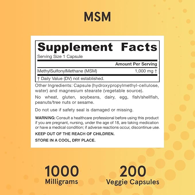 Jarrow Formulas® MSM Capsules, 1,000 mg, Methylsulfonylmethane, Joint Health Support, 200 Capsules, Up To 200 Servings