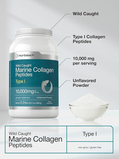 Horbäach Marine Collagen Powder 2.2 lbs | Hydrolyzed Collagen Peptides | Unflavored | Keto, Paleo, Non-GMO, Gluten Free Supplement