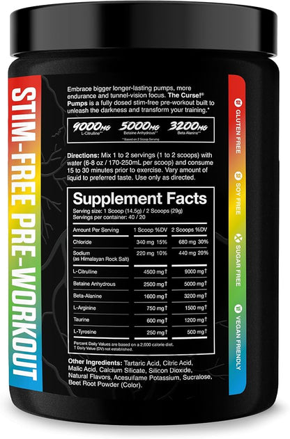 JNX SPORTS The Curse! Pump – Stim-Free Pre-Workout | Sour Candy 40 Serves | Caffeine-Free Pump Pre Workout, Non-Stim Nitric Oxide Preworkout for Men & Women
