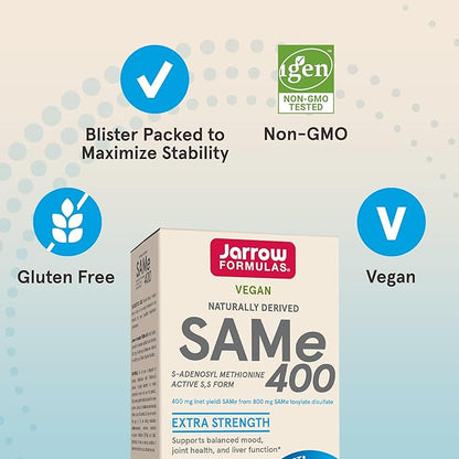 Jarrow Formulas SAMe 400 mg, Supports Joint Health, Liver Function, Brain Metabolism, 60 Tablets, Up To a 60 Day Supply