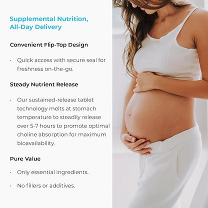 Choline Bitartrate Sustained Release - 300mg 60 Tablet - Promotes Brain Health, Mental Focus & Memory - Prenatal Supplement for Development & Growth - 100% Vegan & Non-GMO Co.