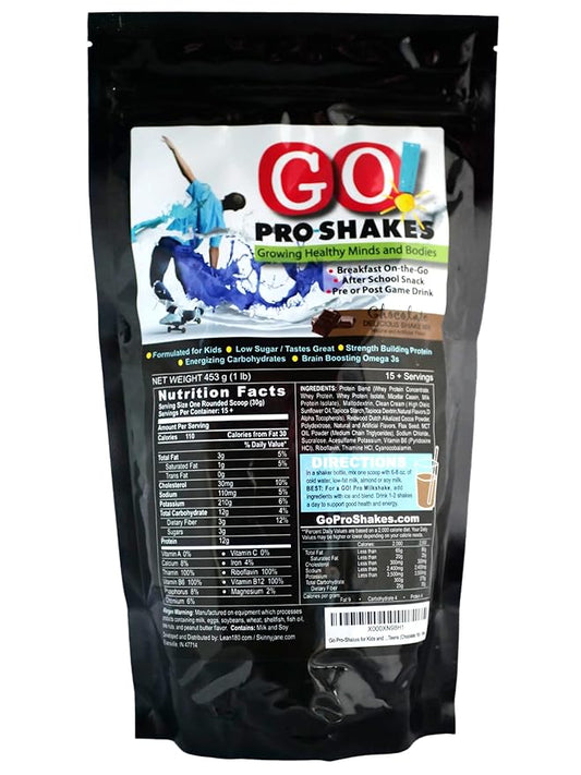 GO! Pro Shakes | Great Tasting Protein Powder Smoothie for Kids Teens | Growth Strength | Healthy Snack | Digestive Enzymes | No Added Sugar | Rich Delicious Taste | Nutrition Sports | Chocolate