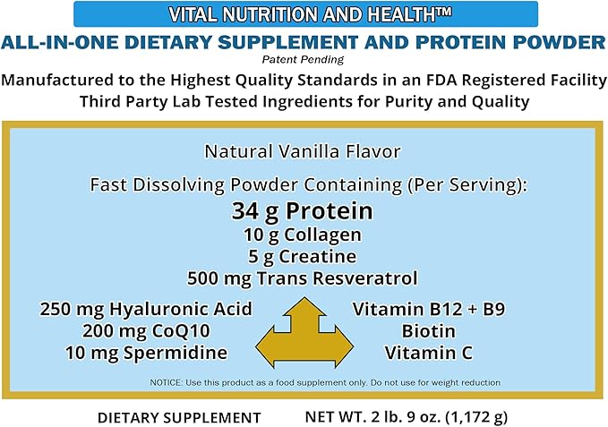 All-in-One Powder: Protein, Collagen, Creatine, Resveratrol, Hyaluronic Acid, CoQ10, Spermidine + Key Vitamins