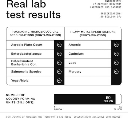 Lactobacillus Gasseri - Ultra High Strength 50 Billion CFU - Delayed Release Capsules - Made with Prebiotic Inulin Fiber - Supports Digestive Health & Gut Flora - Third-Party Lab Tested - 60 Capsules