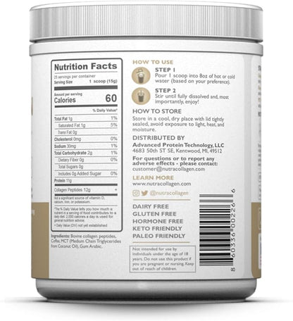 Peptide Protein Powder with Premium Columbian Coffee; Grass-Fed; Keto Friendly, MCT Coconut Oil Powder, Soy Free, Gluten Free, Sugar Free, 40mg Caffeine per Srving; 25 Servings; Original