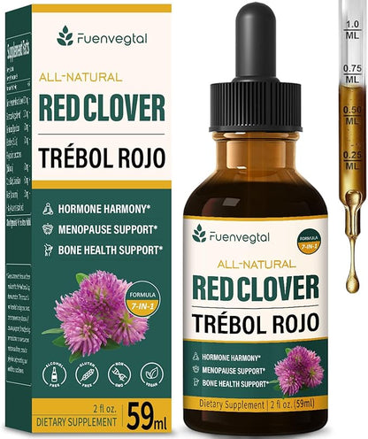 Red Clover Herb Drops for Women Menopause Support, Herbal Supplement Tincture w/Dong Quail, Wild Yam Support Hot Flashes Relief & Bone Health. 2oz