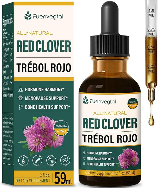 Red Clover Herb Drops for Women Menopause Support, Herbal Supplement Tincture w/Dong Quail, Wild Yam Support Hot Flashes Relief & Bone Health. 2oz