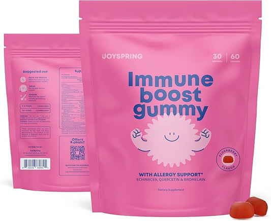 JoySpring Immune Support Gummies for Kids – Quercetin Bromelain Elderberry Supplement – Immune Support with Vitamin C and Zinc – 60 Elderberry Gummies for Kids