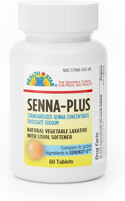 GeriCare Senna Plus Natural Vegetable Laxative with Stool Softener, Docusate Sodium 50mg, Sennosides 8.6mg 60 Count (Pack of 1)