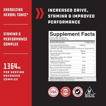 Extra Strength Testosterone Booster for Men - Herbal Testosterone Supplement for Men with Horny Goat Weed Maca Root Tongkat Ali and Saw Palmetto Extract for Muscle Enlargement Stamina and Strength