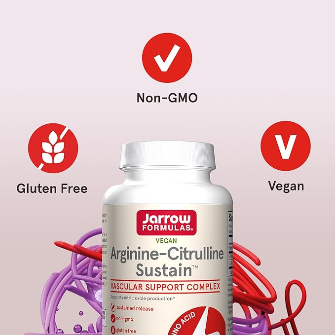 Jarrow Formulas® Arginine-Citrulline Sustain™, Dietary Supplement, Vascular Support Complex for Nitric Oxide Production and Cardiovascular Health, 120 Tablets, 60 Day Supply