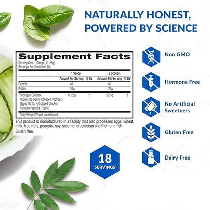BioTrust Tri Collagen Powder - 3-in-1 Hydrolyzed Collagen Peptides Powder (Types I, II, & III) - Grass Fed Collagen Protein Powder for Anti Aging, Skin, Hair, Bone & Joint Health - Unflavored, 2-Pack