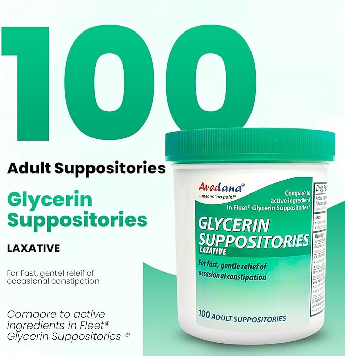 USP 2g Glycerin Laxatives Suppository – 100 Adult Size Laxative Suppositories for Men and Women – Fast and Gentle Relief Suppositories for Constipation – Comfortable Shape Adult Suppository
