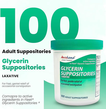 USP 2g Glycerin Laxatives Suppository – 100 Adult Size Laxative Suppositories for Men and Women – Fast and Gentle Relief Suppositories for Constipation – Comfortable Shape Adult Suppository