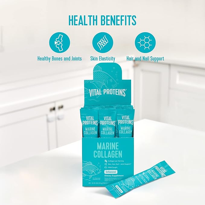 Vital Proteins Marine Collagen Peptides Powder Supplement 7.8 oz Canister + Stick Packs (10 g) (Box of 20)
