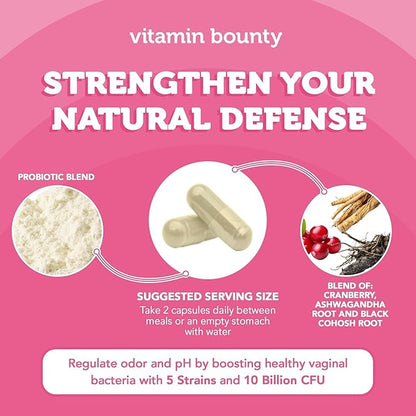 Vitamin Bounty Women's Pro-Daily Probiotic - Supports Vaginal, Digestive & pH Balance, 10 Billion CFUs, 5 Strains + Cranberry - 60 Capsules