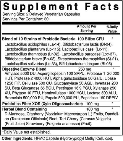 Best Naturals Probiotics for Women 100 Billion CFU - 10 Strains + Prebiotics Fiber + Digestive Enzyme Blend + Women's Health Herbal Blend - Immune, Digestive & Gut Health - 60 Deleyaed Capsules