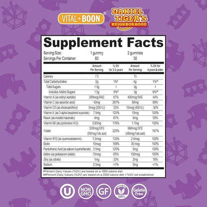 Daniel Tiger - Kids Multivitamin Gummies (60 Gummy Bottle) Toddler 2+ & Kids Vitamins - 12 Essential Vitamins & Minerals to Support Bone Health, Energy, Immune Health & Eye Health - Non GMO