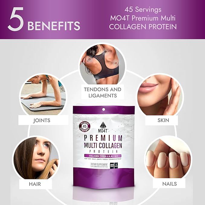 MO4T Hydrolyzed Multi Collagen Powder -Collagen Protein- Collagen Peptides-Type 1,2,3,5,10 -Sugar-Free, (1 Pound) Hair, Skin & Nail, Paleo & Keto, Non-GMO