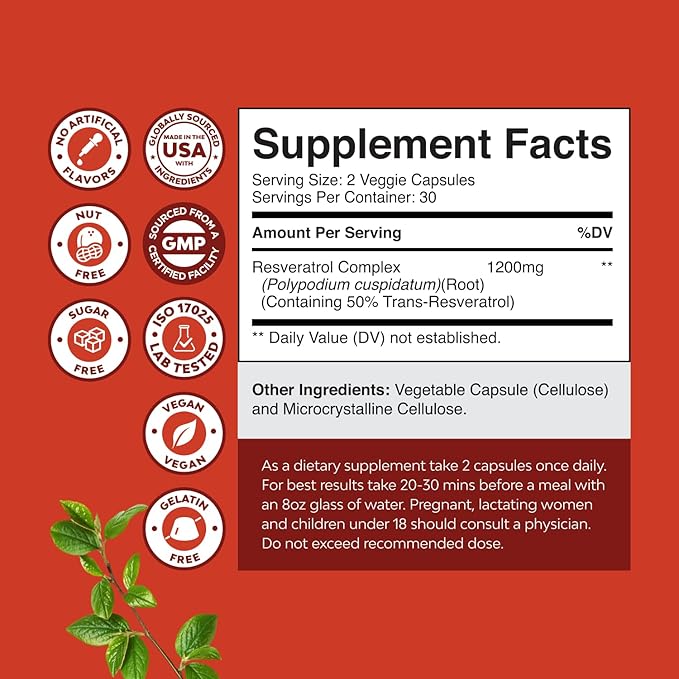 Youthful Trans Resveratrol Supplement - Resveratrol Capsules with AMPK Activator for Cellular Health & Vitality - AMPK Metabolic Activator for Metabolism Boost & Cellular Efficiency - 60 Count