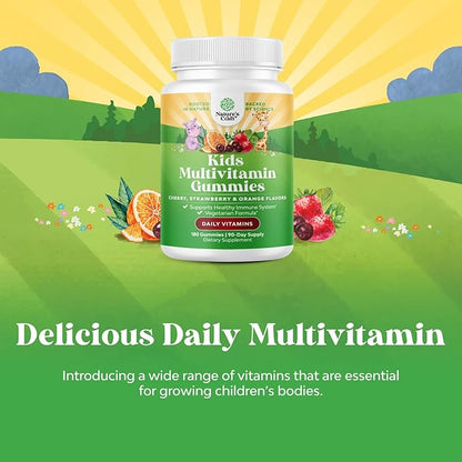 Plant Based Kids Multivitamin Gummies - Multivitamin for Kids Immunity Support Gummies with Vitamins A C D3 E B and Zinc Gelatin and Gluten Free Non-GMO Vitamins Gummy Formula 180ct