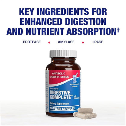 Plant Based Multi Digestive Enzymes Supplement - Clinically Formulated Digestion Supplement with Soothing Herbs and Enzymes for Women and Men for Protein Carb & Fat Digestive Complete (90ct)