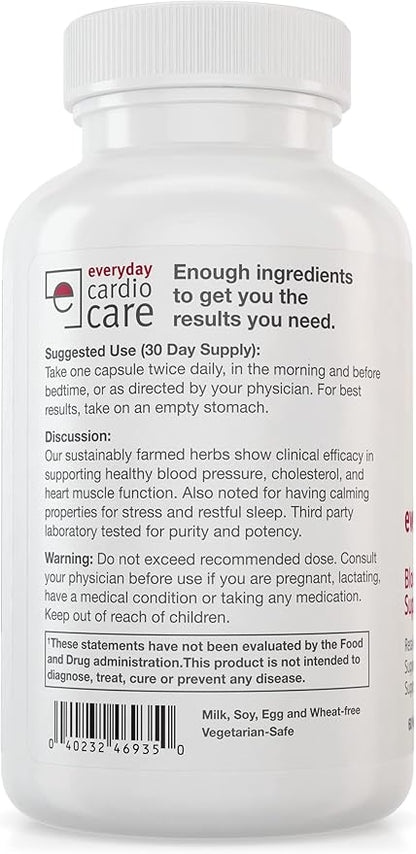 Everyday Blood Pressure Support and Hypertension Supplement - Hawthorn Berry, Arjuna, Magnesium, and Rauwolfia for Heart Health, Circulation, and Cholesterol Support (30 Day Supply, 60 Capsules)