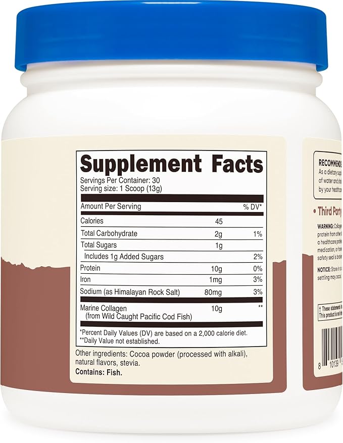 Nutricost Marine Collagen (Chocolate Flavor) 30 Servings - Collagen Supplement from Wild Caught Pacific Cod Fish