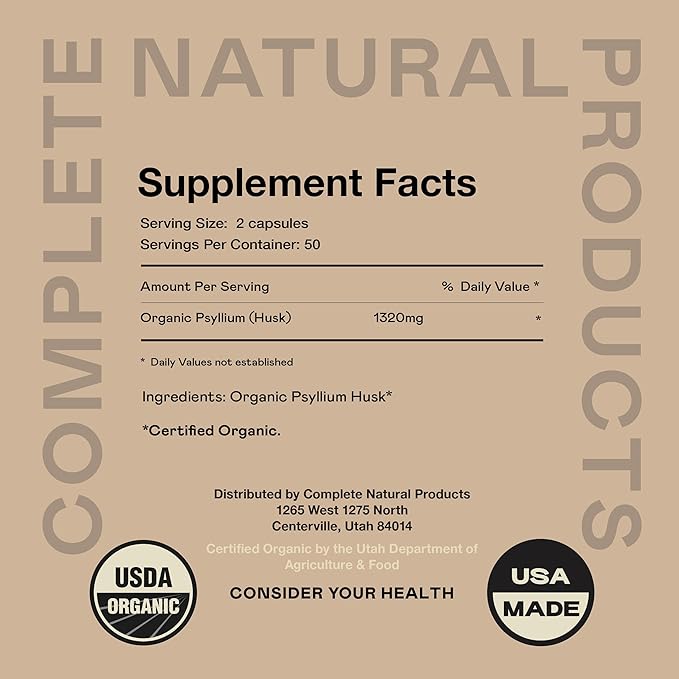 Pure Natural Whole Psyllium Husk Powder Capsules - 660mg Capsules 100 Pure Unflavored Fiber & Colon Cleanse Pills