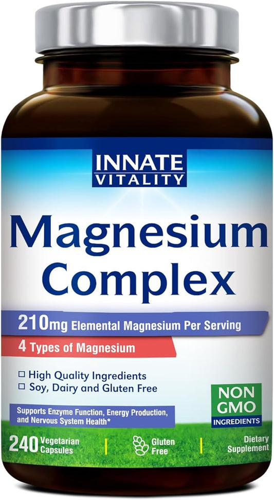 Innate Vitality Magnesium Complex - Magnesium Glycinate, Malate, Citrate, Oxide, 4-in-1 Formula for Energy, Muscles, Bones & Nerves, Vegan & No Gluten, 240 Capsules
