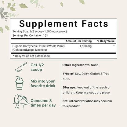 Micro Ingredients Organic Cordyceps Mushroom Extract Powder, 8 Ounces | 100:1 Fruit Body & Mycelium Extract | Active Polysaccharides & Cordycepic Acid | Supports Energy & Immune Health