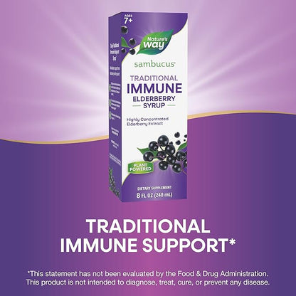 Nature’s Way Sambucus Elderberry Traditional Immune Syrup, Highly Concentrated Black Elderberry Extract, Traditional Immune Support*, Delicious Berry Flavored, 8 Fl Oz (Packaging May Vary)